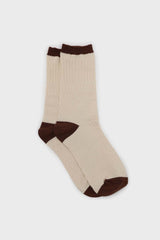 Ivory textured diamond brown trim socks