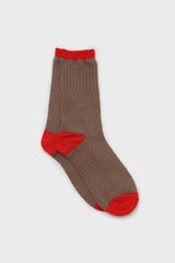Beige textured diamond coral trim socks