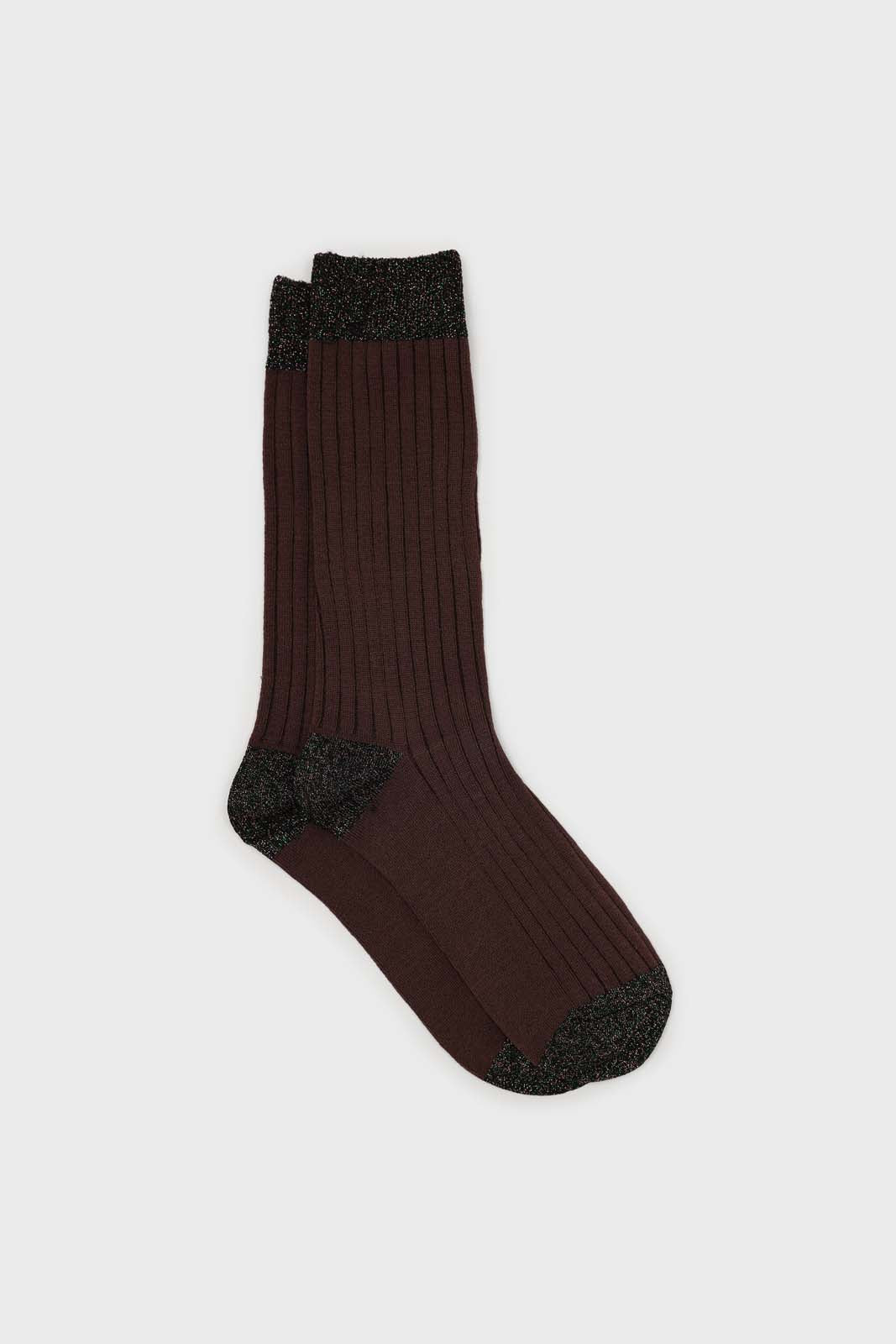 Brown contrast metallic trim socks