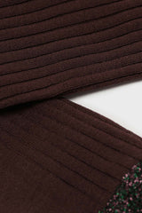 Brown contrast metallic trim socks