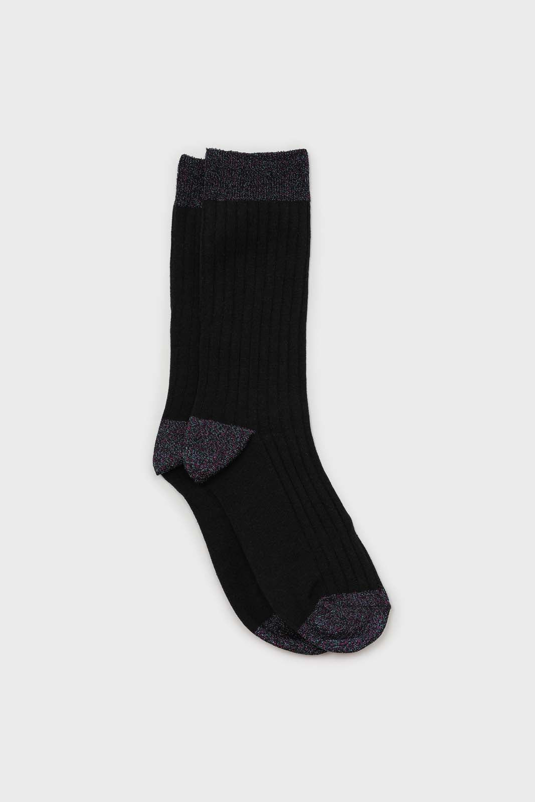 Black contrast metallic trim socks