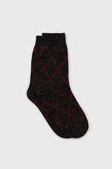 Black and orange dotted diamond metallic socks