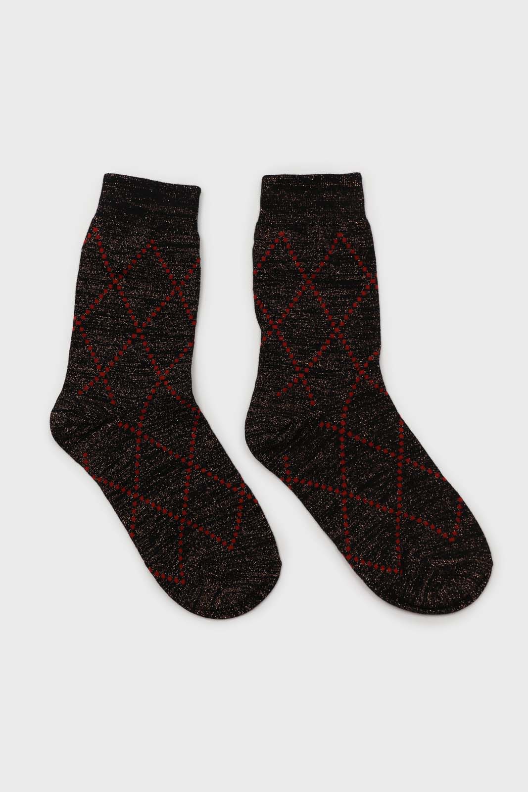 Black and orange dotted diamond metallic socks