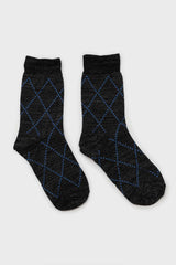Black and blue dotted diamond metallic socks