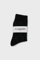 Black and green dotted diamond metallic socks