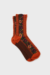 Orange textured floral strip socks