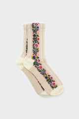 White textured floral strip socks