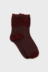 Red ribbed glitter puffed ankle socks