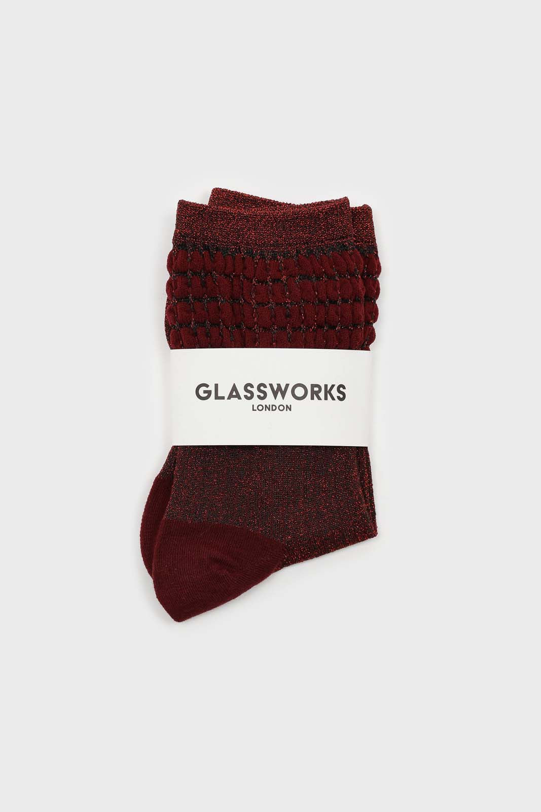 Red ribbed glitter puffed ankle socks