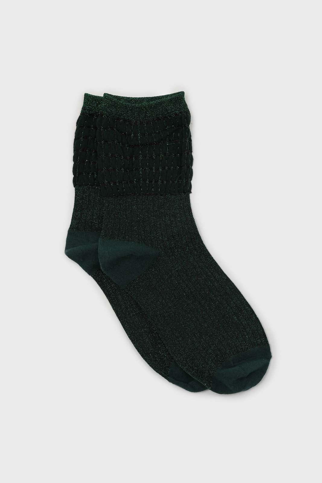 Green ribbed glitter puffed ankle socks