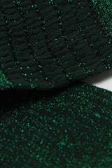Green ribbed glitter puffed ankle socks