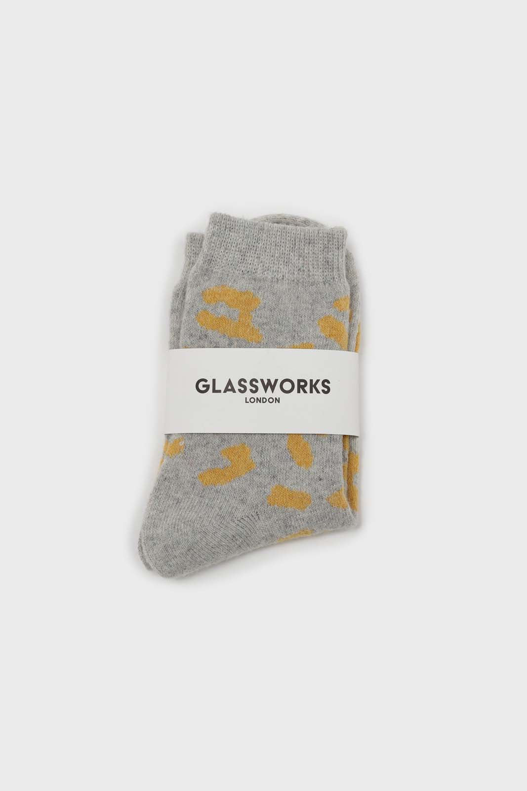 Pale grey and yellow leopard wool blend socks