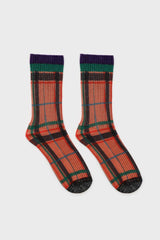 Orange and green metallic checked socks