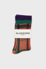 Orange and green metallic checked socks