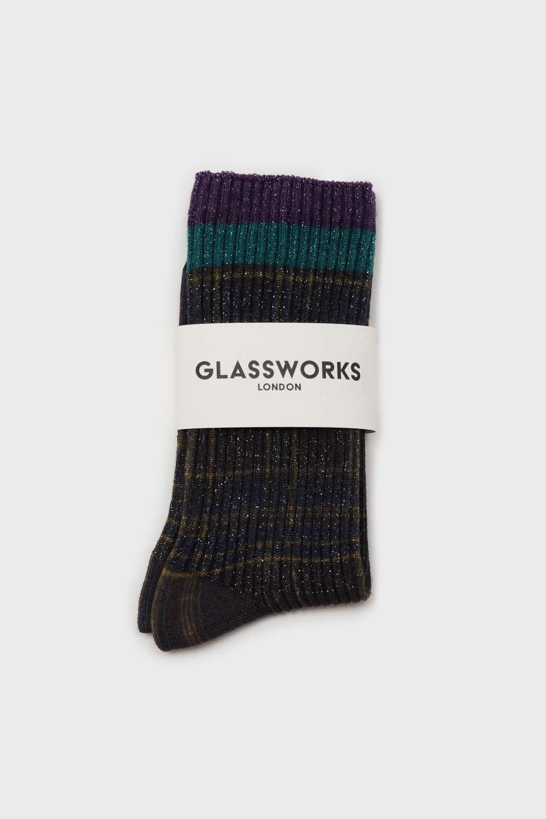 Navy and yellow metallic checked socks