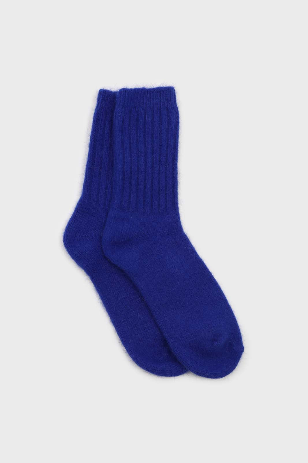 Cobalt blue angora ribbed socks