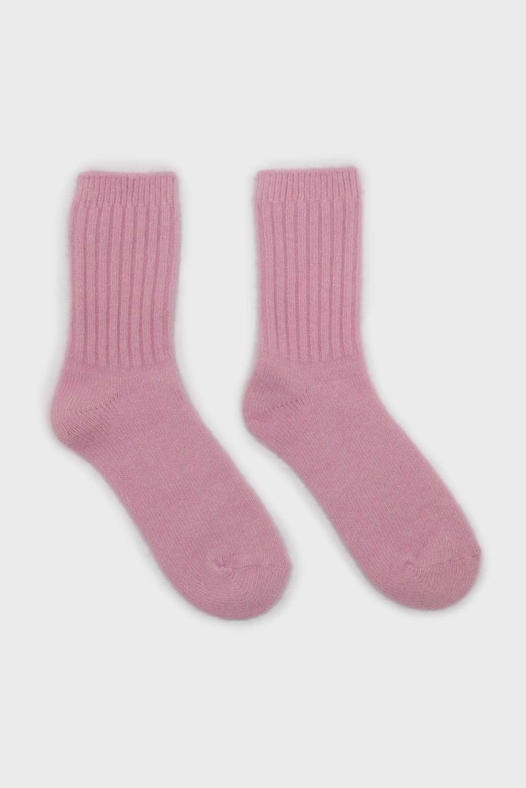 Bright pink angora ribbed socks