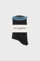 Black and blue rolled trim socks