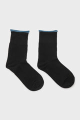 Black and blue rolled trim socks
