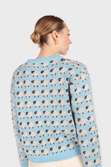 Blue intarsia sheep crew neck jumper