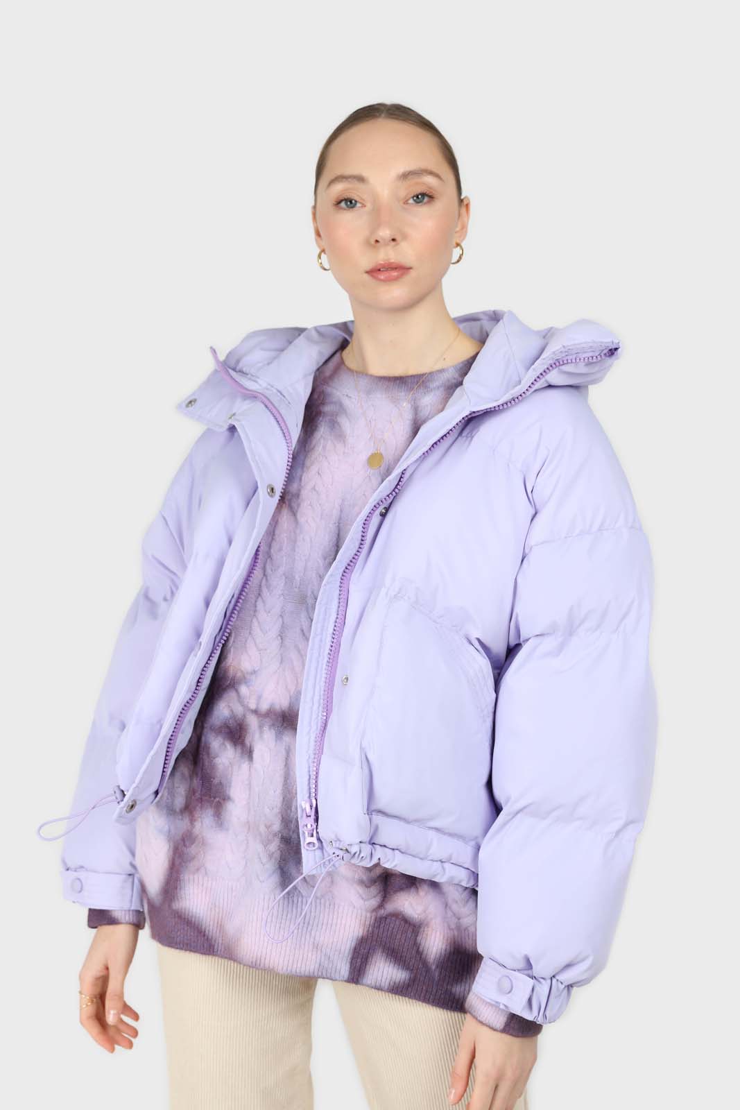 Lilac hooded thick puffer jacket