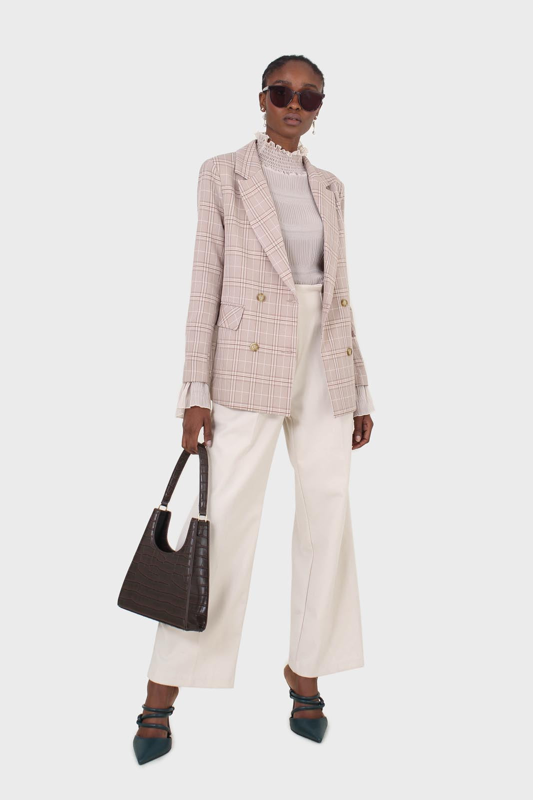 Ivory side buckle wide leg trousers