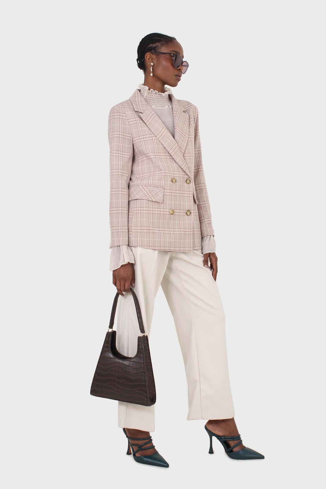 Ivory side buckle wide leg trousers