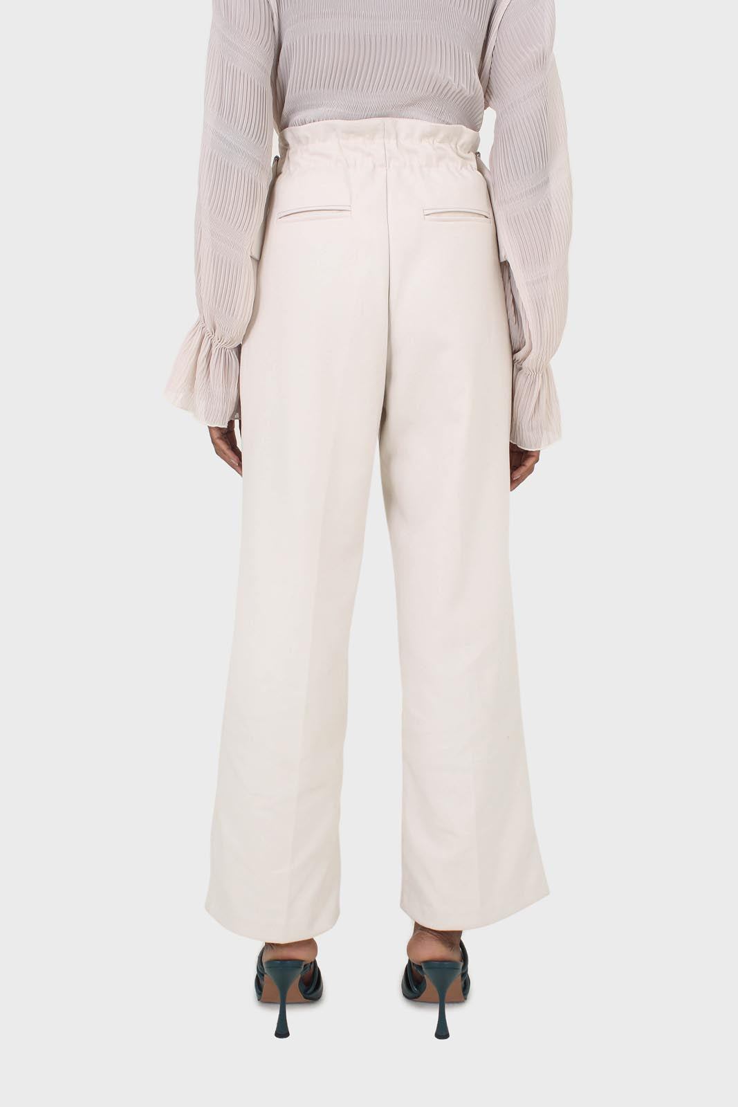 Ivory side buckle wide leg trousers