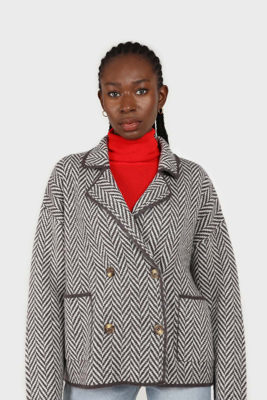 Charcoal herringbone alpaca wool blend cardigan