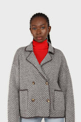 Charcoal herringbone alpaca wool blend cardigan