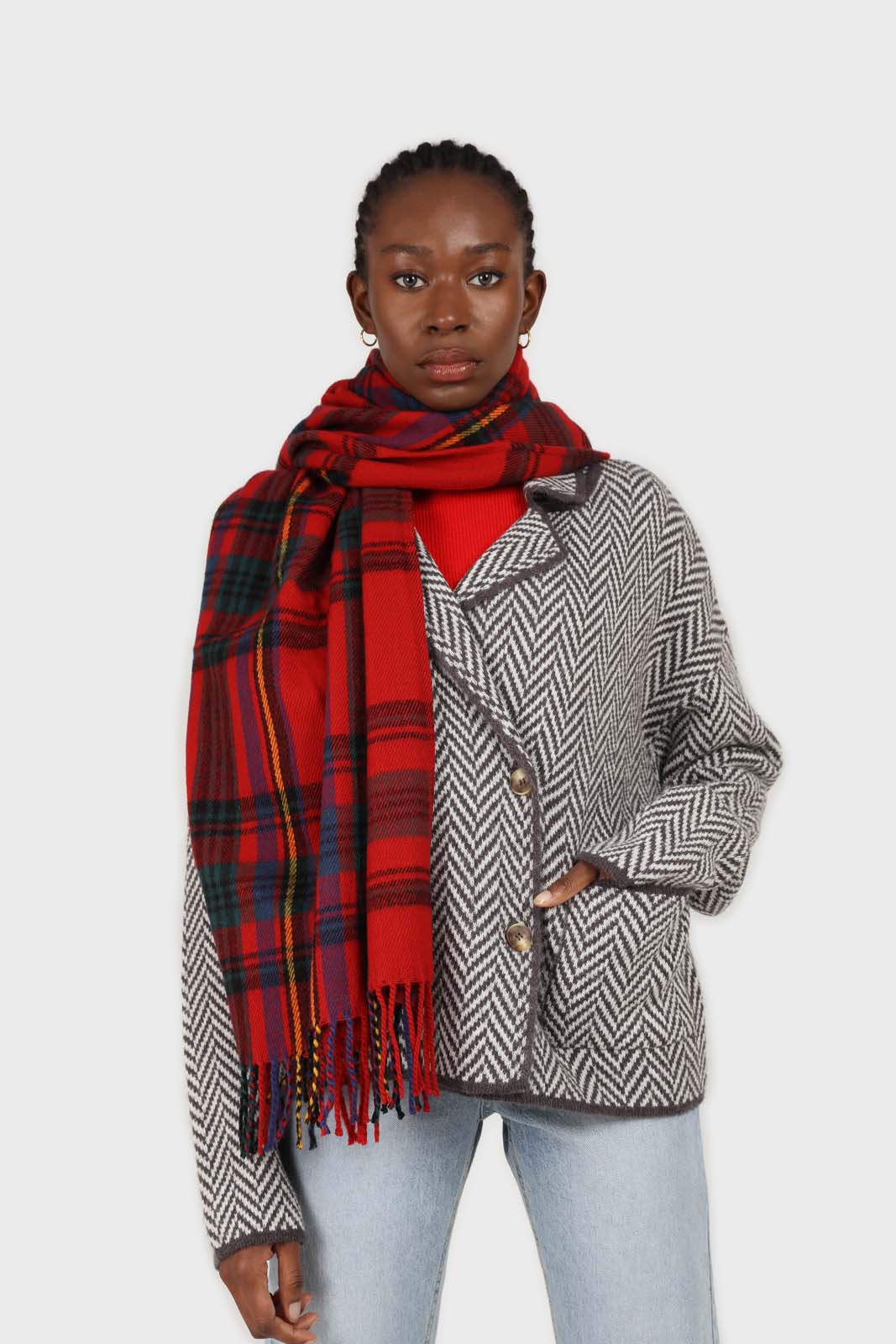Charcoal herringbone alpaca wool blend cardigan