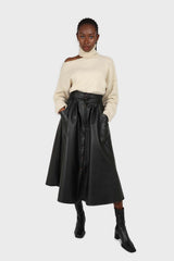 Black vegan leather button front skirt