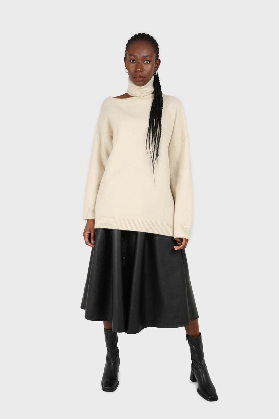 Black vegan leather button front skirt