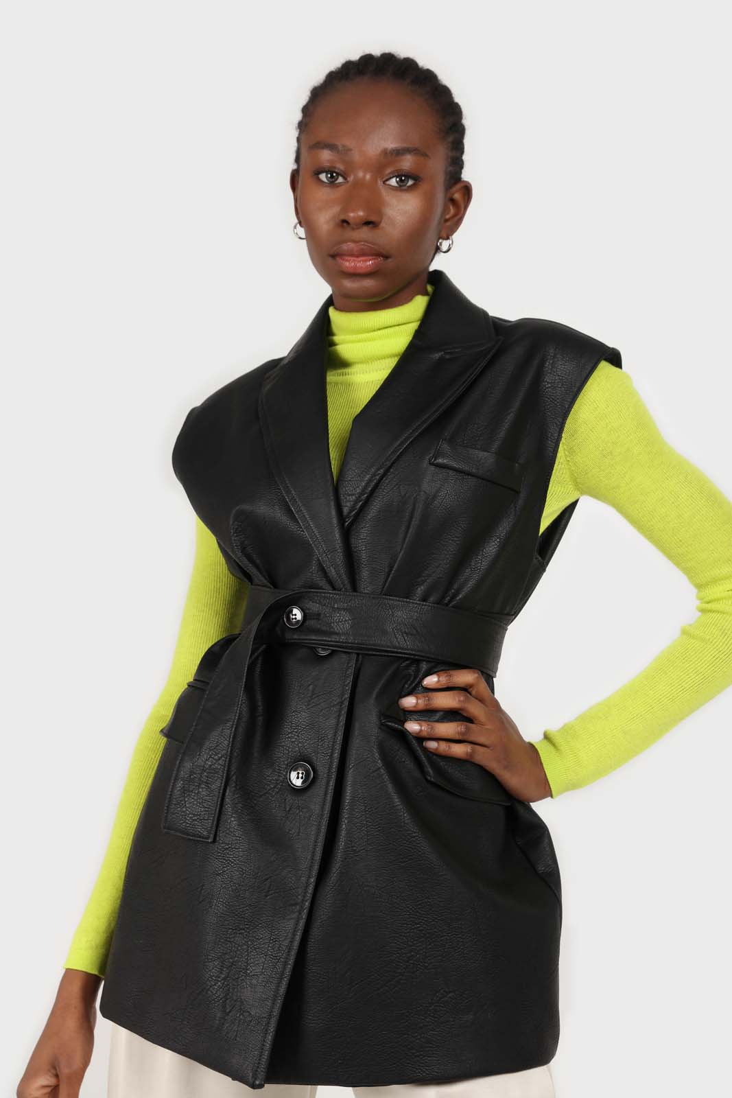 Bright green wool blend turtleneck top