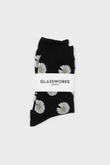 Black and ivory daisy print socks