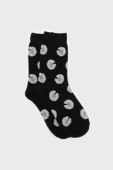 Black and ivory daisy print socks
