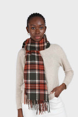 Khaki and orange classic plaid scarf