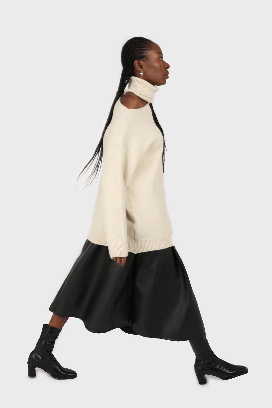 Beige slit neck turtleneck jumper