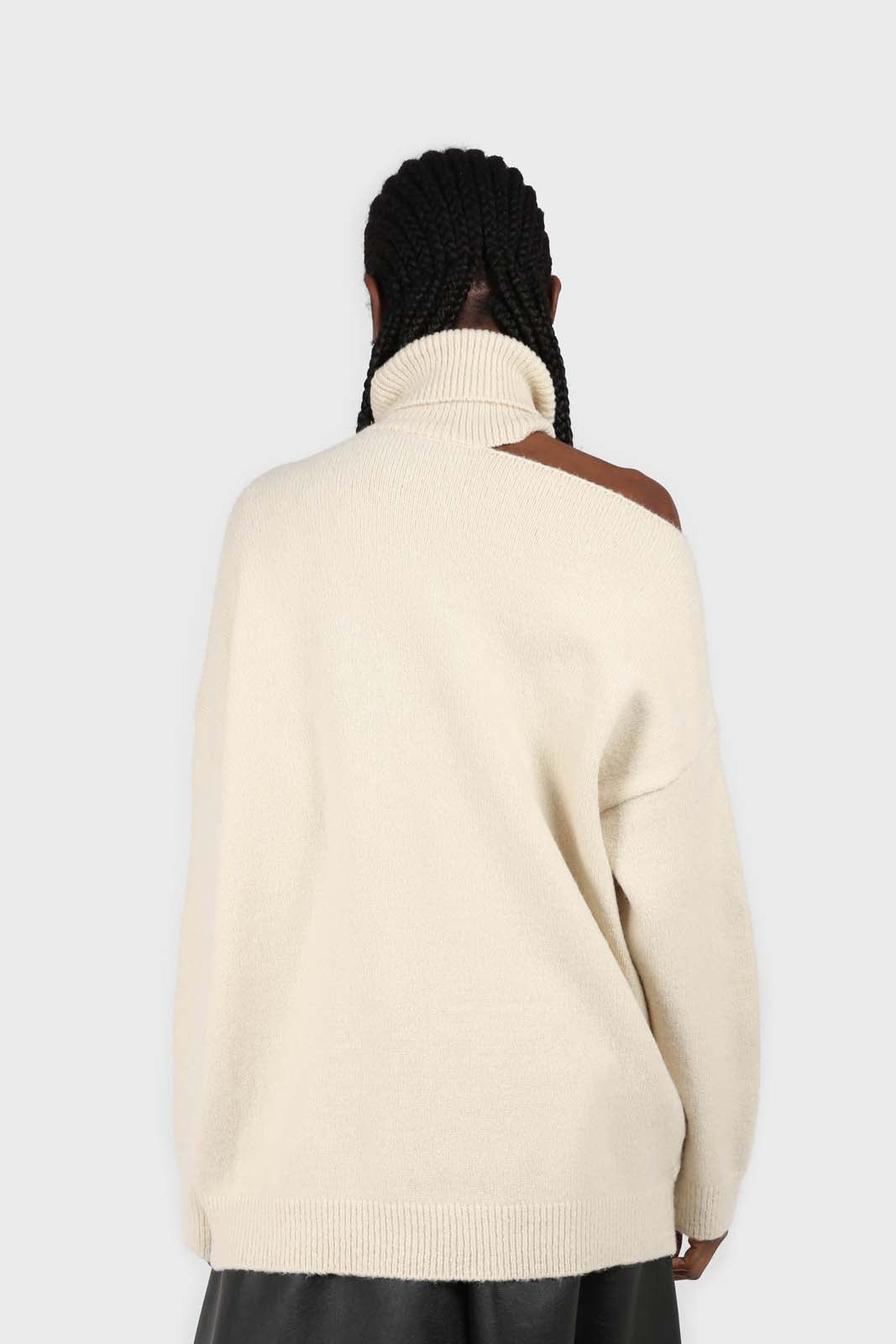 Beige slit neck turtleneck jumper