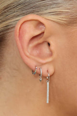 Silver pave dangling spike huggie earrings - 7mm