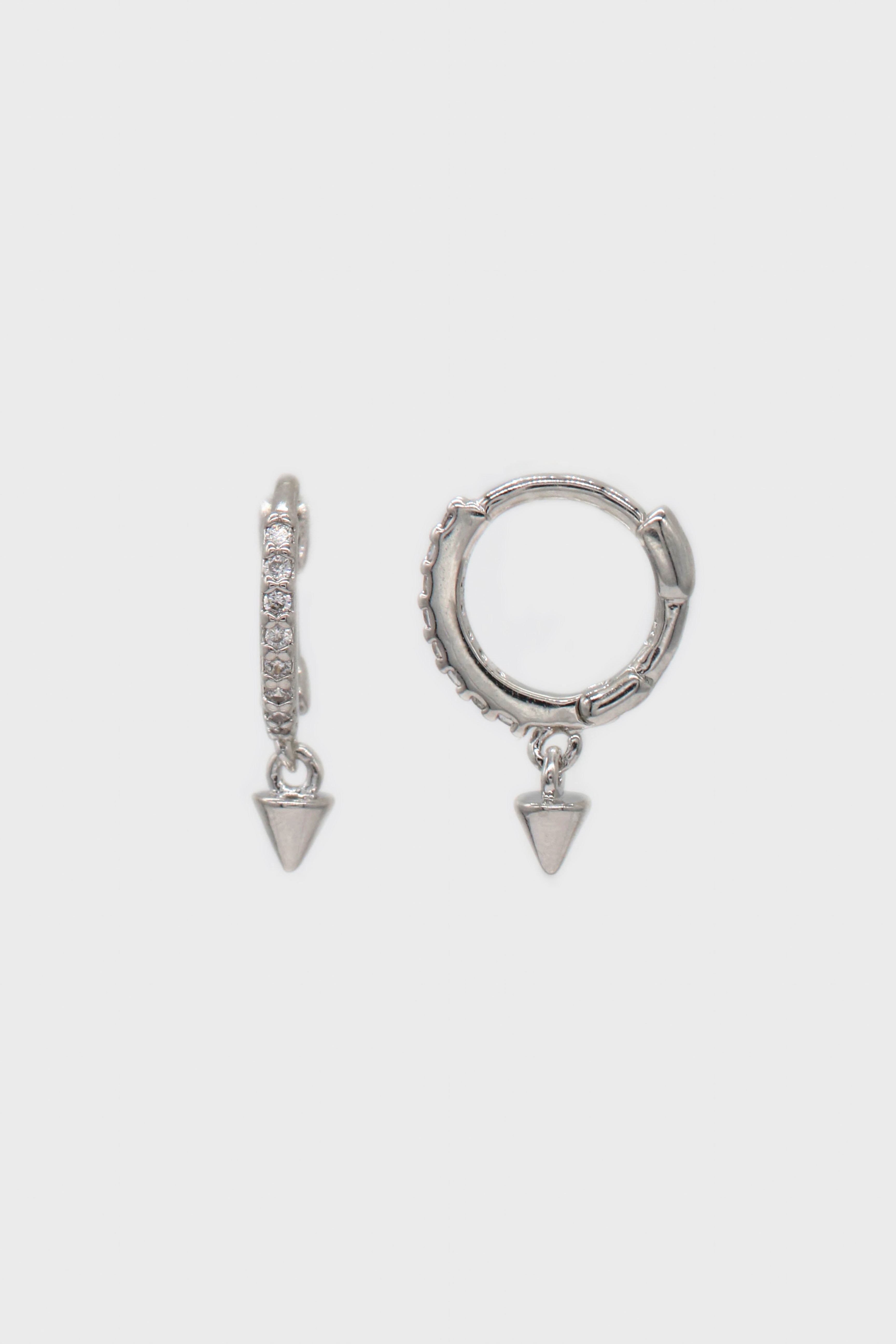 Silver pave dangling spike huggie earrings - 7mm