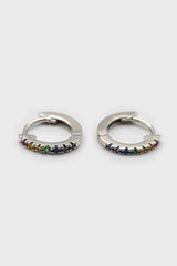 Silver rainbow pave huggie earrings - 6.5mm