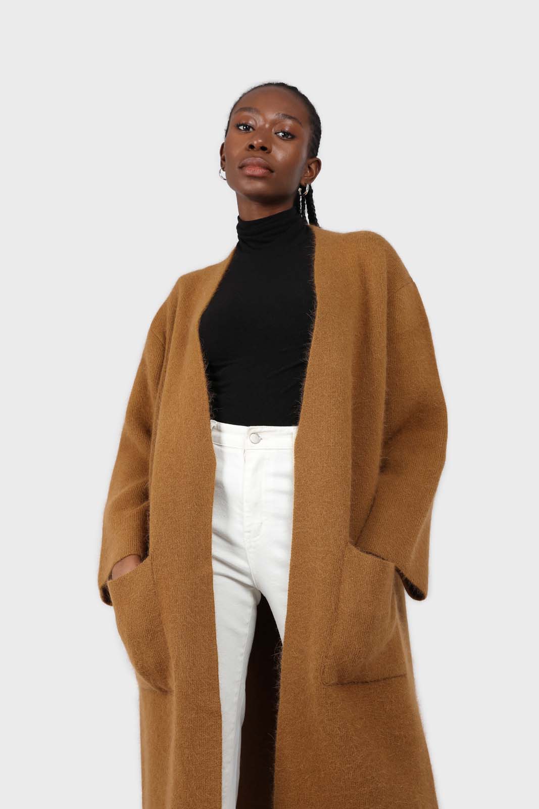 Camel thick angora sweater coat