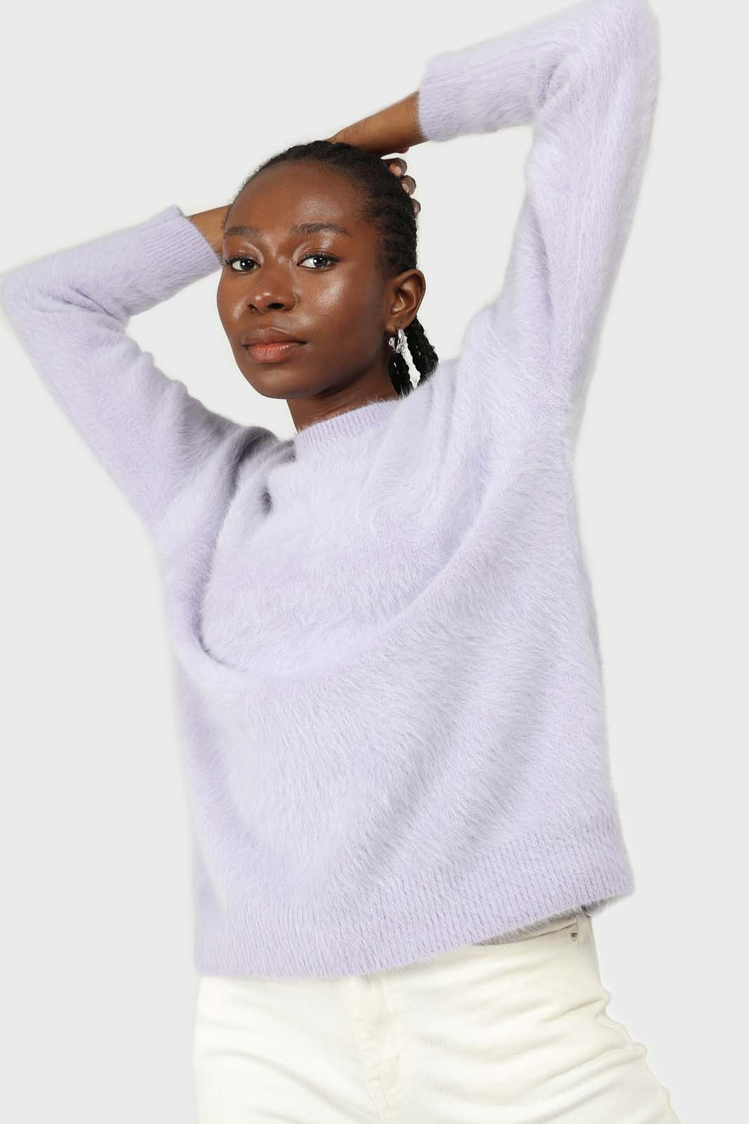 Lilac angora furry crew neck jumper