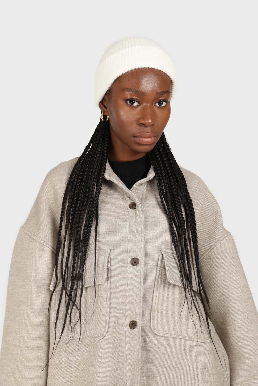 Beige wool blend oversized shirt jacket