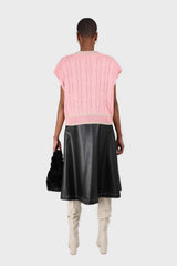Pink and beige varsity trim cableknit vest
