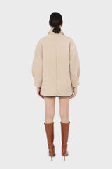 Beige teddy oversized shirt jacket