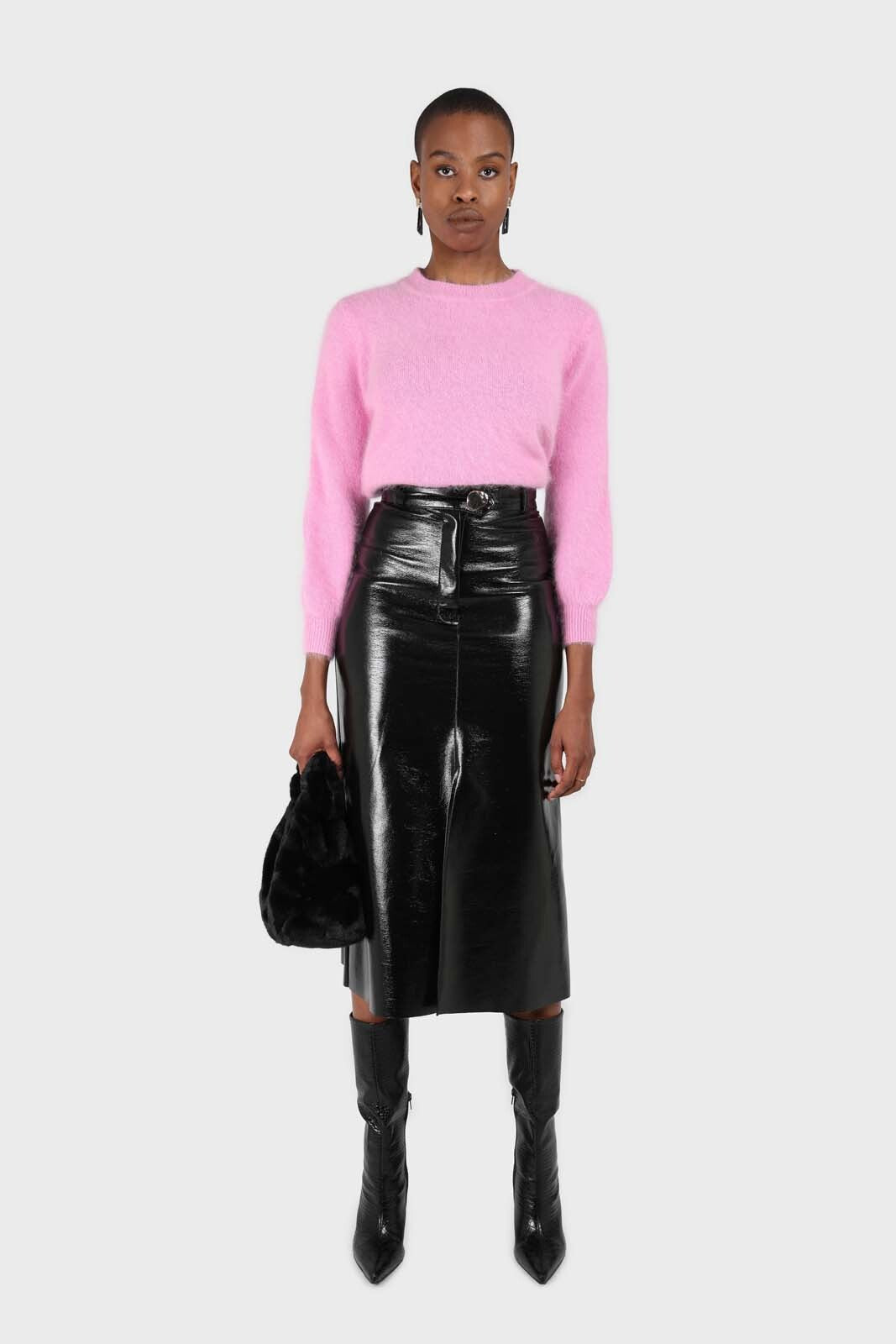 Bright pink balloon sleeve angora jumper