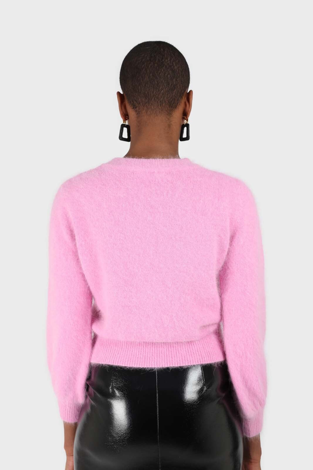 Bright pink balloon sleeve angora jumper