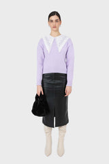 Lilac large lace collar knit top